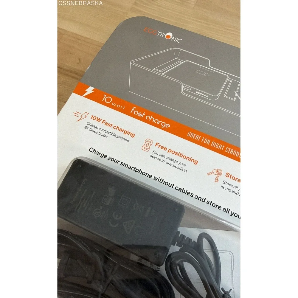 Eggtronic VTBB10 Wireless Charging Valet Tray 10W Fast Charge Qi‎ Black New